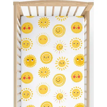 Prostěradlo Bavlněné napínací prostěradlo do dětské postýlky - Usměvavá sluníčka 60 x 120 cm