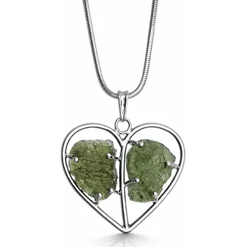 Přívěsek Oboustranný stříbrný přívěsek s vltavínem ve tvaru srdce