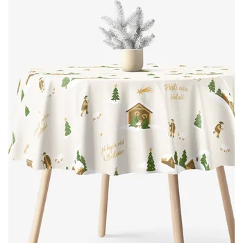 ubrus Vánoční kulatý ubrus 100% bavlněné plátno - Pásli ovce Valaši Ø 100 cm