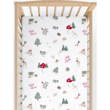 Prostěradlo Vánoční bavlněné napínací prostěradlo do dětské postýlky - České Vánoce 60 x 120 cm