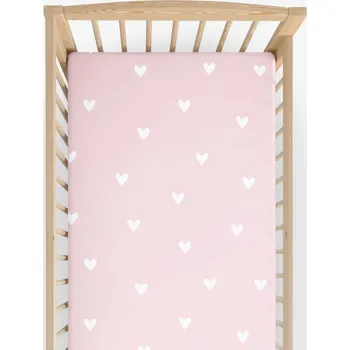 Prostěradlo Bavlněné napínací prostěradlo do dětské postýlky - Srdíčka na pudrově růžovém 60 x 120 cm