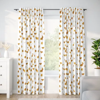 Velikonoční dekorace Velikonoční závěs z pevné bavlny - Zlaté symboly Velikonoc 140x145 cm