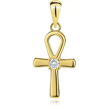 Přívěsek Zlatý přívěsek 14K kříž Ankh se zirkonem