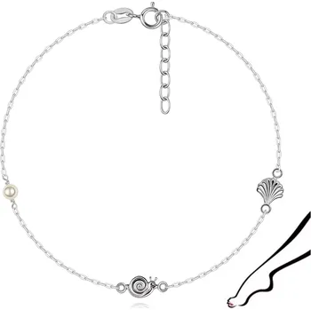 Náramek Stříbrný náramek na nohu 925 s mušlí, šnekem a perlou