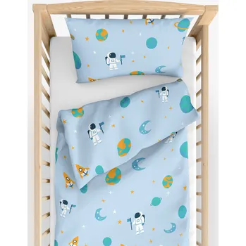 Povlečení Dětské bavlněné povlečení do postýlky - Kosmonauti ve vesmíru 90 x 120 a 40 x 60 cm