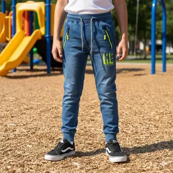 Chlapecké oblečení Chlapecké riflové tepláky - kalhoty Kugo FK0280 modré / signální doplňky