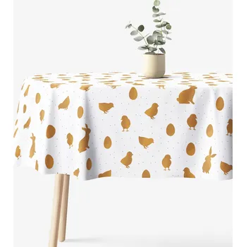 ubrus Velikonoční oválný ubrus z pevné bavlny - Zlaté symboly Velikonoc 120 x 160 cm