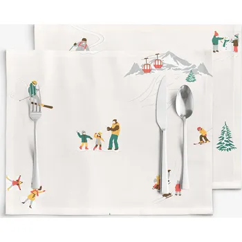 ubrus Prostírání na stůl 100% bavlněné plátno - Zimní radovánky - sada 2ks 30 x 40 cm