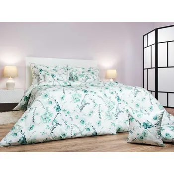 DADKA VRACOV Povlečení satén Kvítí mentolové na bílém 140x240, 70x90 cm