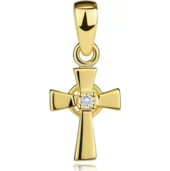 Přívěsek Zlatý přívěsek 14K kříž se zirkonem a rozšiřujícími se rameny