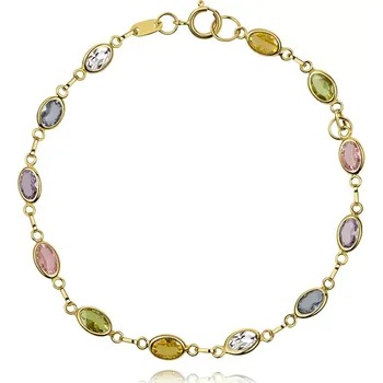 Náramek Zlatý náramek 14K se syntetickými kameny v hladkém lemu