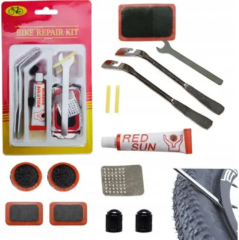 Vulkanizační sada na opravu duší jízdních kol – záplaty, montpáky, lepidlo, klíč