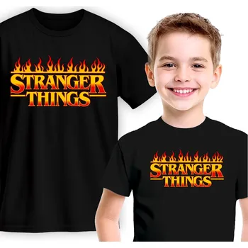 Chlapecké tričko DĚTSKÉ ČERNÉ TRIČKO STRANGER THINGS PLAMENY VELIKOST XL 164 CM