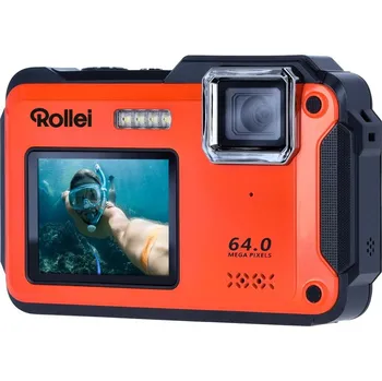 Digitální fotoaparát POUŽITÉ - Rollei Sportsline 64 Selfie 64 MPix 16x zoom 2,8" LCD+ 2"LCD 4K video Voděodolný 5m Oranžový
