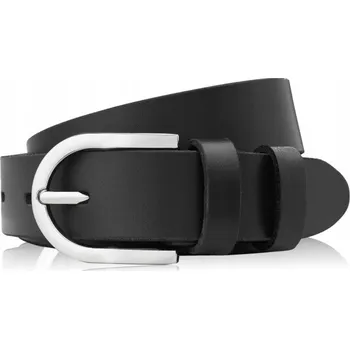 Opasek PÁSEK černý kožený opasek 90 cm se stříbrnou přezkou PAOLO PERUZZI PG-01-BL