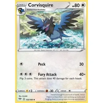 Karetní hra Pokémon DAA 155/189 Corvisquire - Darkness Ablaze Stav: Near Mint, Verze: REVERSE HOLO