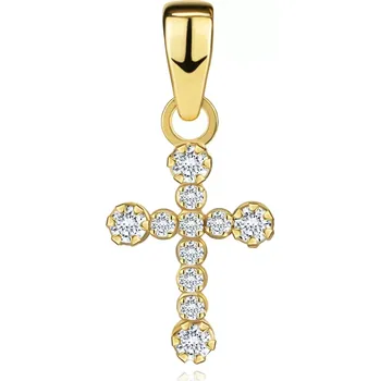 Přívěsek Zlatý přívěsek 14K latinský kříž z kulatých zirkonů