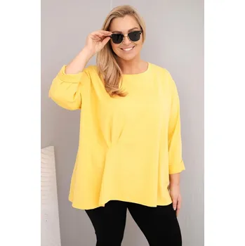 Dámská halenka Dámská blůza plus size s bavlnou a dlouhým rukávem a nařasením žlutá UNI