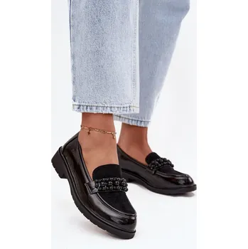 Dámské mokasíny Lakované dámské mokasíny s korálky S.Barski – černé Velikost: 40
