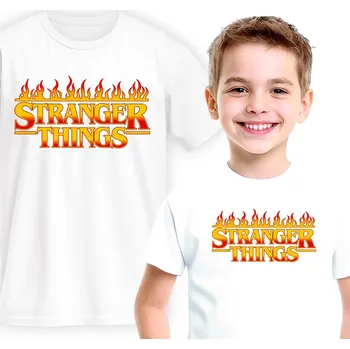Chlapecké tričko DĚTSKÉ BÍLÉ TRIČKO STRANGER THINGS PLAMENY SERIÁL VELIKOST XL 164CM