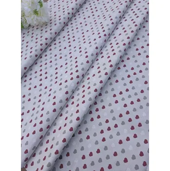 Látka 100% bavlna - vínová a šedá srdíčka na režné