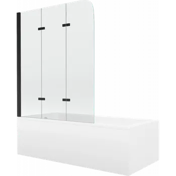 Vana Mexen Cubik obdélníková vana 160 x 70 cm s panelem a 3-křídlým zástěnou 120 cm, transparentní, černá - 550316070X9012037000 Vany se zástěnou