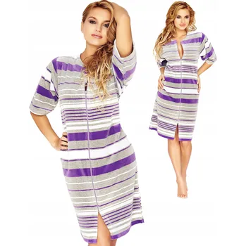 Dámský župan ELEGANTNÍ MĚKKÝ PŘÍJEMNÝ ŽUPAN NA ZIP S PRUHY ŽUPAN WANMAR L