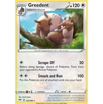 Karetní hra Pokémon DAA 153/189 Greedent - Darkness Ablaze Stav: Near Mint, Verze: REVERSE HOLO