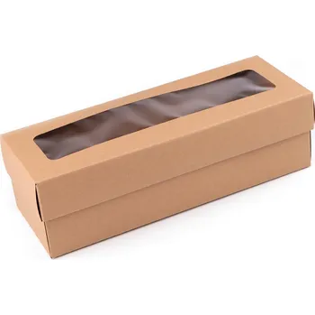 Dárková krabička Papírová krabice na láhev vína, s průhledem hnědá přírodní 5 ks