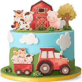 Figurka Sada Dekorací na dort Farma Traktor 10 ks 2D