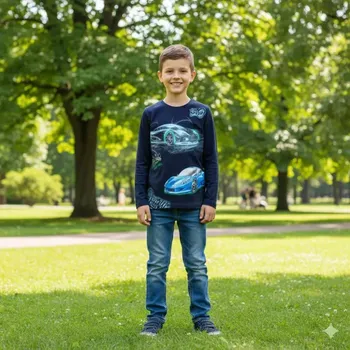 Chlapecké oblečení Chlapecké tričko dlouhý rukáv Kugo XC1302 černé (Bavlněné tričko pro kluky s auty)