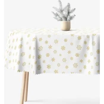 ubrus Oválný teflonový ubrus - Zlaté sněhové vločky 120 x 160 cm