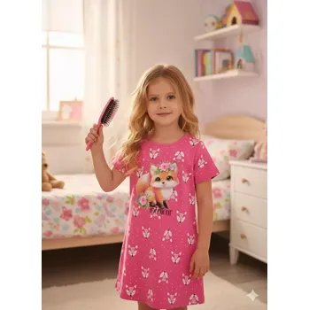 Dětská móda Dívčí noční košile krátký rukáv Kugo MP5881 tmavě růžová