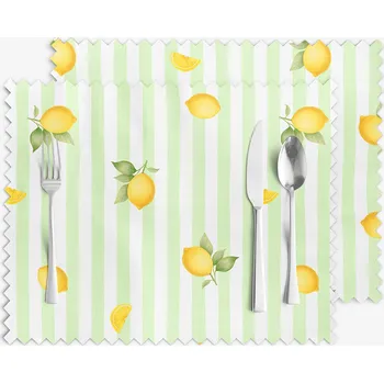 ubrus Prostírání na stůl teflonové - Zelené proužky s citrony - sada 2ks 30 x 40 cm