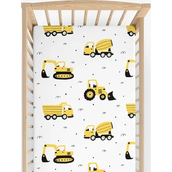 Prostěradlo Bavlněné napínací prostěradlo do dětské postýlky - Bagry a stavební auta 60 x 120 cm