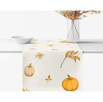 ubrus Běhoun na stůl 100% bavlněné plátno - Podzimní dýně a lístky 35x160 cm