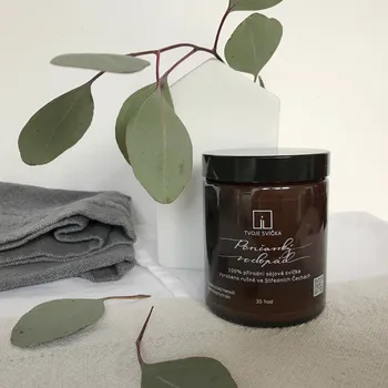 Svíčka Vonná svíčka PANČAVSKÝ VODOPÁD - eukalyptus, niaouli, borovice, červený tymián - černá s víčkem střední