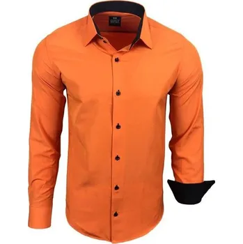 Pánská košile RUSTY NEAL košile pánská R-44 dlouhý rukáv slim fit M oranžová