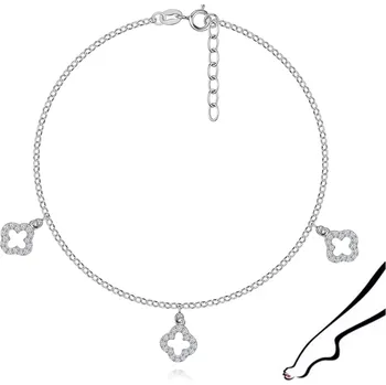 Náramek Stříbrný členkový náramek 925 se zirkonovými čtyřlístky