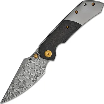 kapesní nůž Kansept Fenrir Damascus Korálkově pískovaný titan + Shred Carbon Fiber K1034B1