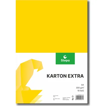 Výtvarný papír Barevný karton Extra 300g A4, 10listů, žlutý