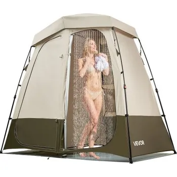 Stan Kempovací sprchový stan VEVOR, skládací stan pro 2 osoby, šatna s kolíky, lany, přepravní taškou a příčkou, 150D oxfordská tkanina se stříbrným povlakem, pro kempování, pláž a rybaření