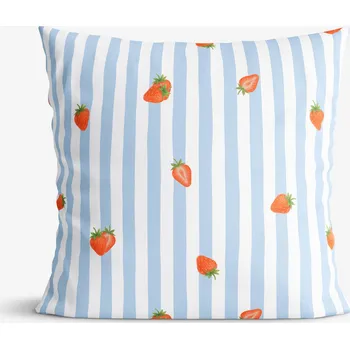 Povlak na polštářek Dekorační povlak na polštář - Modré proužky s jahodami 45 x 45 cm