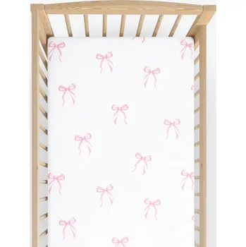 Prostěradlo Bavlněné napínací prostěradlo do dětské postýlky - Růžové mašličky 60 x 120 cm