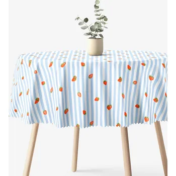 ubrus Kulatý teflonový ubrus - Modré proužky s jahodami Ø 100 cm