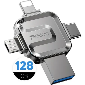 USB flash disk Flash disk YESIDO 128 GB 4v1 pro Apple iPhone / iPad / MacBook - Lightning / USB / USB-C / Micro USB - kovový - stříbrný