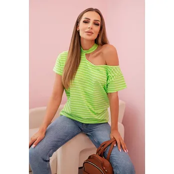 Dámská halenka Dámská bavlněná blůza na jedno rameno s chokerem pruhovaná zelená UNI