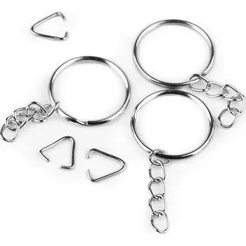 Kroužek na klíče Ø25 mm s řetízkem a spojkou, střední, nikl