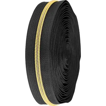Zip Zip spirálový No 5 s metalickými zoubky metráž, střední, 4 (322) černá zlatá