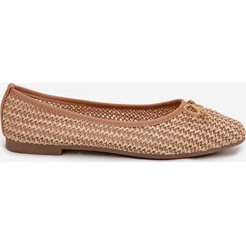Dámské baleríny Dámské baleríny s pletením a mašlí Belirra – camel Velikost: 36